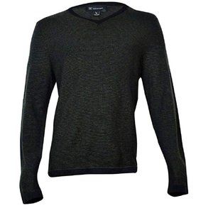 INC International Concepts Men's V-Neck Stripe Sweater (Olive Mist, XXL)